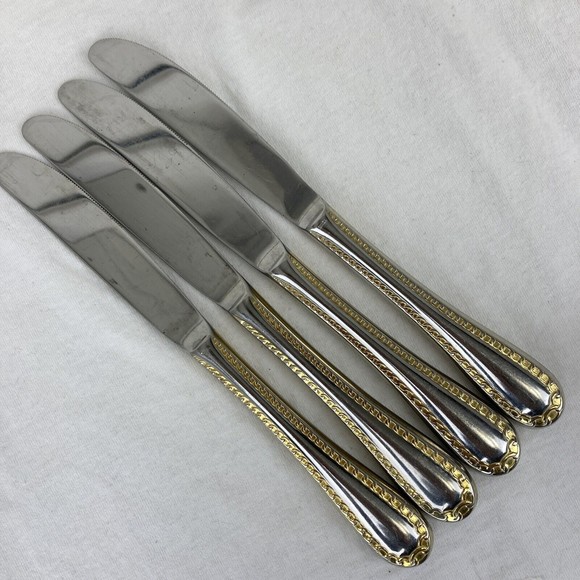 4 Retroneu GOLD ACCENT Chain 9 1/2” Dinner Knife 18/8 Korea Stainless Pre owned - Picture 6 of 7